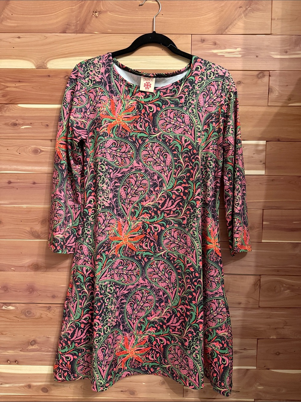 Paisley Floral Midi Dress in Pink & Green - Unknown Brand